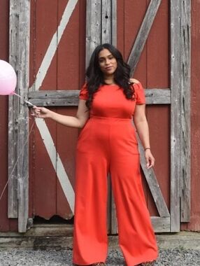 New York & Company Red Wide-Leg Jumpsuit